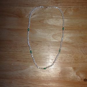 Vtg.14KT. Gold~Malachite~Freshwater Pearl Necklace